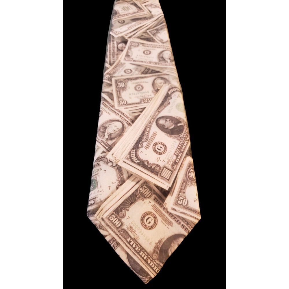 1994 Vintage Ralph Marlin U.S. Money Theme Neck Tie Great Currency‎